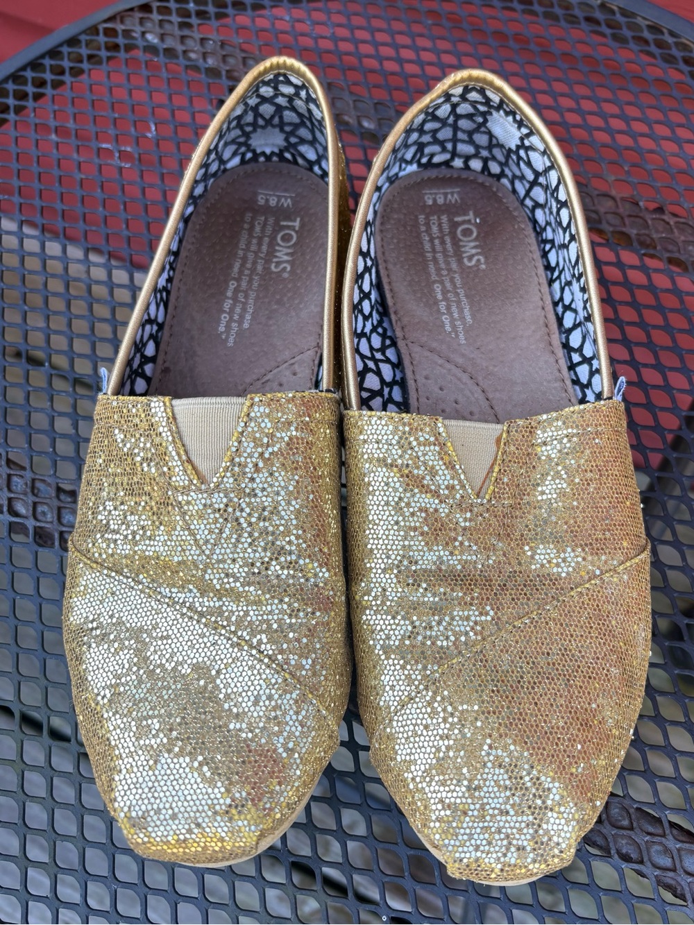 TOMS Gold Glitter Women's Slip-On Flats